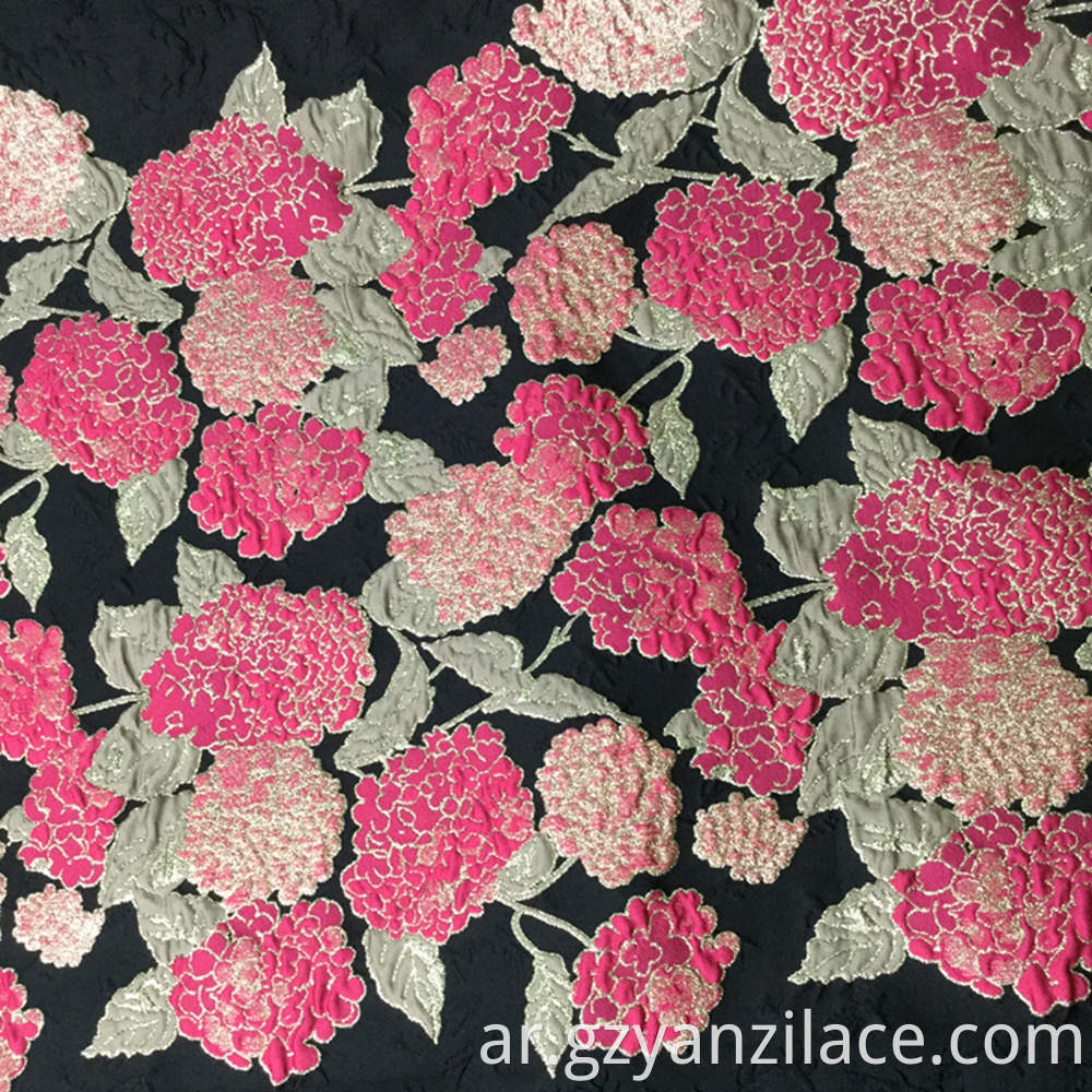 Red Rose Black Floral Jersey Jacquard Fabric